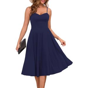 Zattcas Women's 2025 Spring Summer Sleeveless Midi Sundress A Line Flowy Wedding Guest Cocktail Party Dress with Pockets, S