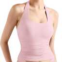 SUUKSESS Women Halter Tank Tops Double Lined Backless Y2K Trendy Going Out Tops (X-Small, Pink)