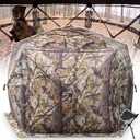 Extra Large Hunting Blind 4 Person with Portable Hunting Chair, 288/360 Degree See Through Pop up Ground Blinds for Deer Turkey Duck Hunting, Bow Hunting Adjust Windows with Silent Zipper