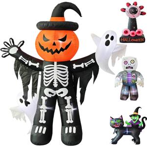 LANGXUN 8ft Skeleton Pumpkin with Ghosts 2025 Halloween Inflatable Decorations - Giant LED-Lit Outdoor Indoor Yard Decor for Lawn, Garden, Patio Holiday Parties