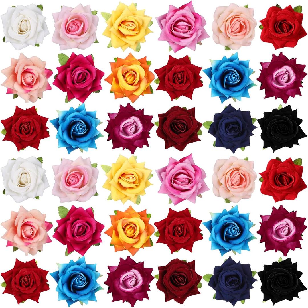 Waydress 30 Packs 2.8 Inch Flower Hair Clip Rose Hair Accessories Floral Hairpin Brooch Flowers Pin Brooch for Bridal Headpiece Accessories Wedding(15 Colors)