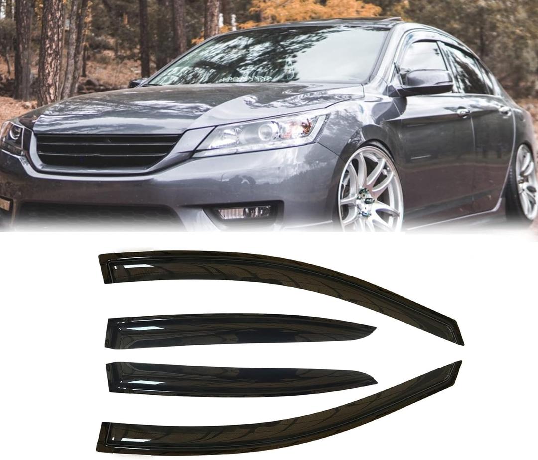 Tape-On Rain Guard 4-Piece for 2013-2017 Honda Accord Windows Visor Shield Shade Smoke 94535 (black)