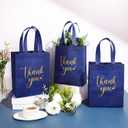 50 Pcs Thank You Gift Bags with Handles Bulk Reusable Non Woven Bags Bridesmaid Souvenir Handbags for Wedding Easter Graduation Sorority Birthday(10 x 8 x 4 Inch,Navy Blue)