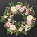 Fall Wreaths for Front Door Outside 24inch Large Autumn Wreath with Pink Pumpkins, Rose,Babysbreath,Eucalyptus& Leaves for Fall Door Wreath and Outdoor Wreaths Indoor Thanksgiving Decorations