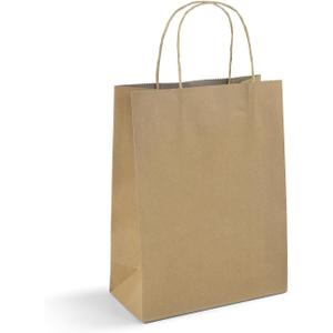Klean & Conwenice Paper Gift Bags with Handles, 8x4.25x10.5 100Pcs Brown Bags Bulk, Medium Size Kraft Paper Bags, Wedding Gift Bag, Goody Party Favor, Retail Merchandise, Grocery Shopping