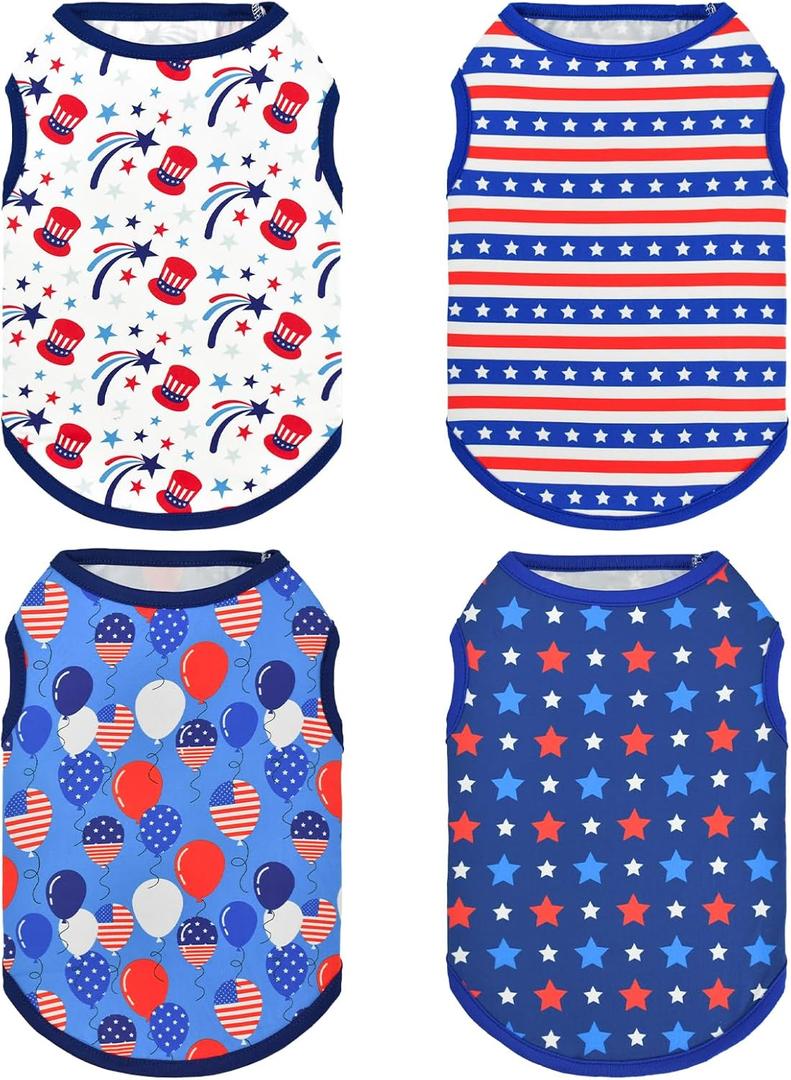 Vehomy 4Pack 4th of July Dog Shirt USA Flag Puppy Cat Sleeveless Shirts Independence Day Dog Vest Stripes Stars Pet Tank Tops Outfits Clothes for Small Medium Dogs, M