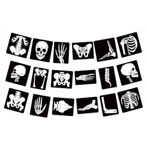 X-ray Radiology Party Decorations - 3 Pcs Xray Rad Tech Skeleton Skull Bone Banner Garland, X Ray Medical Decor Doctor Nurse Party Supplies for Halloween Birthday School Black White