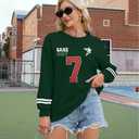 Game Day Sweatshirt Women Football Sweatshirts Funday Sunday Fall Pullover Football Fan Number Graphic Casual Tops (Green, M)