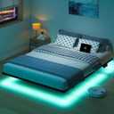 Floating Bed Frame Queen with LED Lights and Charging Station - 8 inch Platform Bed Frame No Box Spring Needed, Easy Assembly