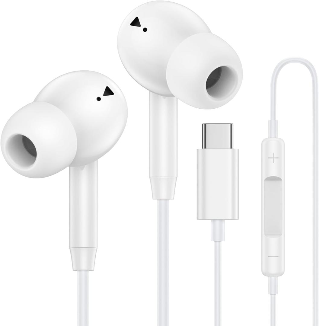 USB C Wired Earbuds Ear Buds for iPhone 17 16 Pro Max 16e 16 Plus 16Pro 15 Pro Max 15 Plus 15Pro 15 USBC in-Ear Headphones Wired Type C iPhone 16 Earbud Earphones Headsets with Microphone for Samsung (White)