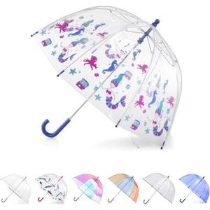 totes Kids Lightweight Dome Canopy Bubble Umbrella with Wind and Rain Protection (OCEAN PRINCESS)