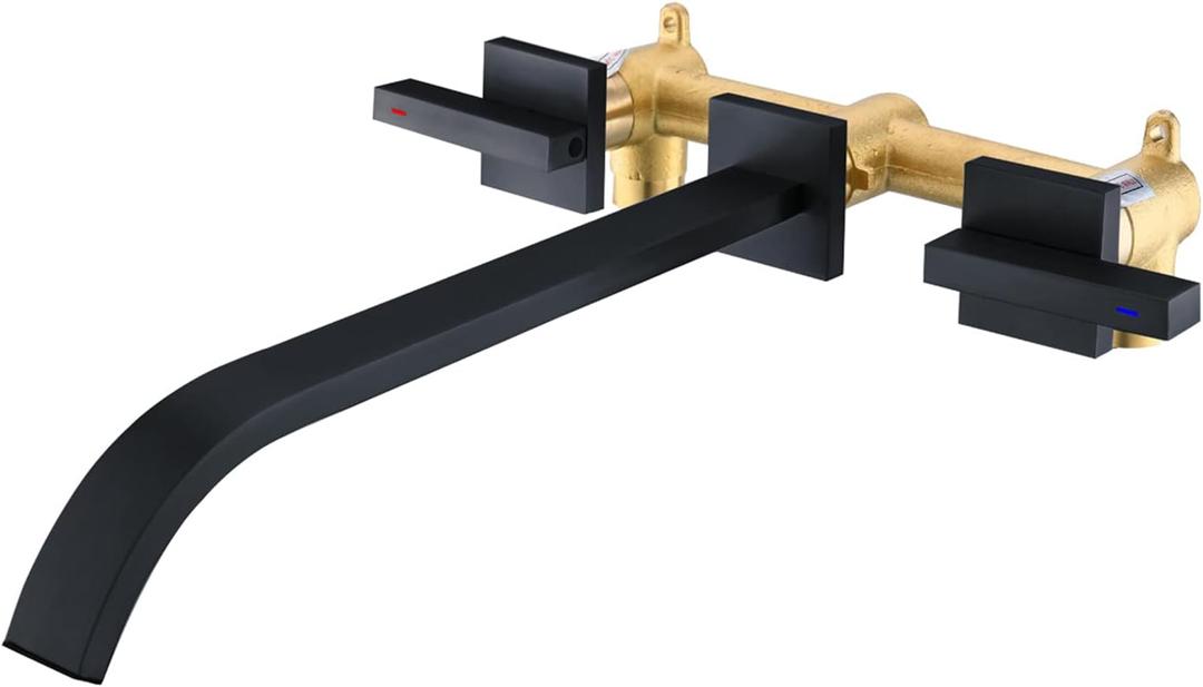 Wall Mount Tub Filler, Matte Black Bathtub Faucet Extra Long Bath Tub Filler Faucets High Flow 2 Handle Wall Mounted Bathtub Faucets Sets
