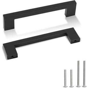 Cabinet Pulls Matte Black Cabinet Handles Square Drawer Pulls, 2 Pack 5 Inch 128mm Hole Centers Stainless Steel Kitchen Door Cupboard Cabinet Handles, Drawer Hardware Handles