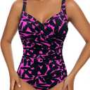 Aqua Regina Plus Size Swimsuit for Women One Piece Bathing Suit Ruched Tummy Control Adjustable Swimwear (Pink/Black), Size: Large