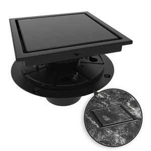 WEBANG 6 Inch Square Shower Drain Black Floor Drain with Flange Reversible 2-in-1 Cover Tile Insert Grate Removable SUS304 Stainless Steel CUPC Certified Matte Black