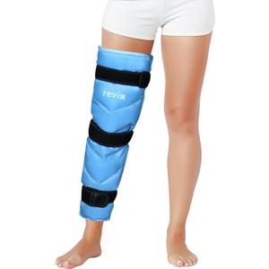 REVIX Full Leg Ice Pack Wrap Around Entire Leg, Reusable Gel Cold Wrap for Hip, Thigh and Knee, Soft Cold Compress Ice Pack Sleeve with 3 Straps (Large (Pack of 1), Blue)