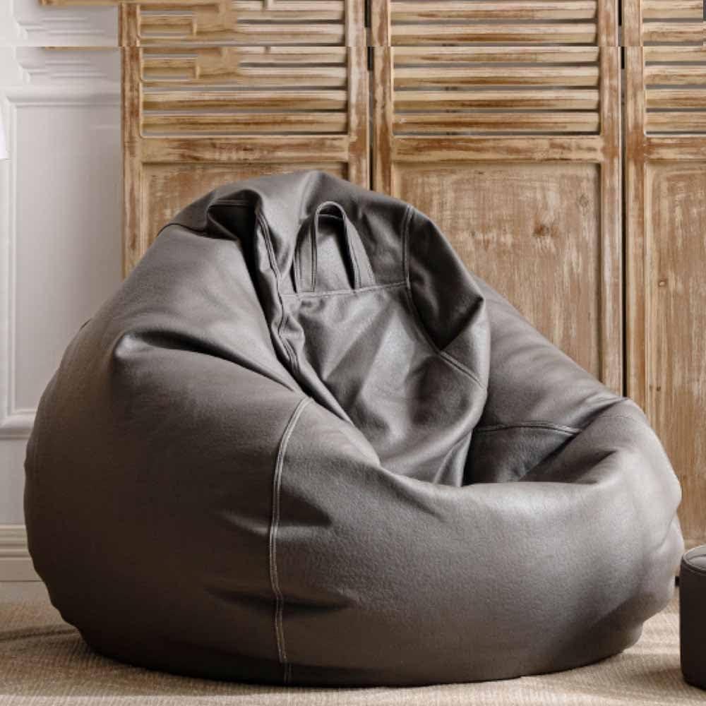 Bean Bag Chair 3.3ft (No Filler) Big Faux Leather Cover Pouf Without Filler Outdoor Beanbag Chaise Lounger Salon Game Movie Sac Puff For Bedroom Living Room Garden(Carbon grey,D3.3ftcoveradults)