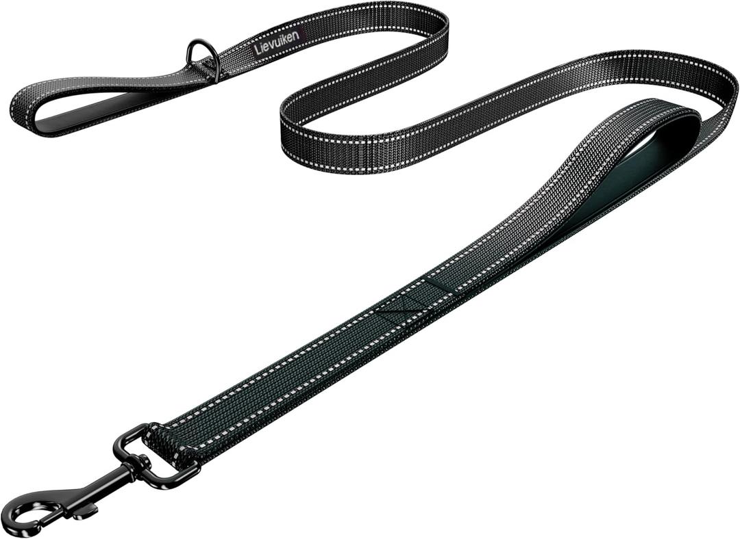 Dog Leash 4ft Long, Double Handle Dog Leash for Safety Control Training, Heavy Duty Dogs Leads with Traffic Padded Handles, Reflective Leashes for Small Medium Large Dogs(4ft, Black)