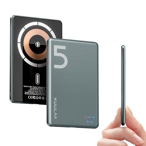 Kuulaa Magnetic Power Bank 5000mAh 0.28'' Ultra Slim Portable Charger Magsafe Battery Pack for iPhone Air/16 Pro Max/15/14/13/12 Mini, Gris