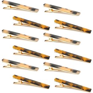 Cobahom Leopard Print and Tortoise Shell Hair Clips - 12 Pack Metal Duck Teeth Pins for Styling, 2.36 Inch
