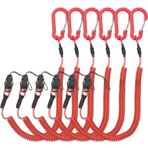 PATIKIL Coiled Lanyards with Buckle Retractable Safety Ring and Quick Release Detachable Buckle for Fishing Equipment (59 Inch, Red)