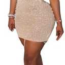 Geulis Women's Sexy Strapless Dress See Through Feather Rhinestone Mini Dress Bodycon Birthday Dresses with Thongs, Size M