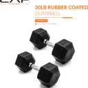 CAP 30lb Rubber Coated Hex Dumbbell, Chrome Grip, Free Weights, Pair