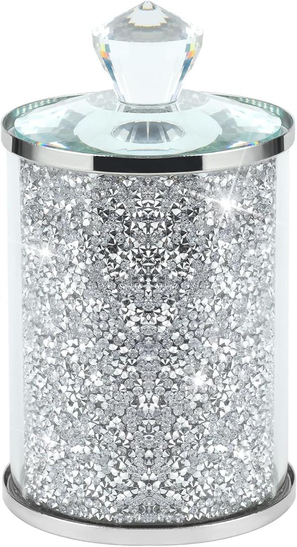 Bling Crystal Glass Coffee Tea Storage Container with Lid Cookie Candy Snack Kitchen Canisters Glass Spice Jars for Organizing Home Decor (Silver)