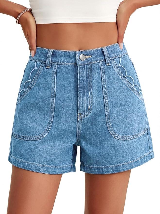 Cicy Bell Womens Baggy High Waisted Jean Shorts Summer Wide Leg Jorts Casual Vintage Denim Shorts, M
