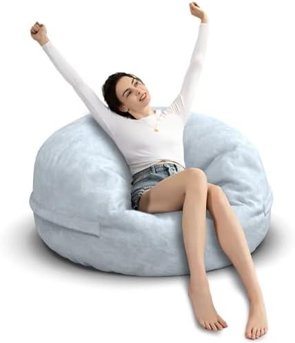 Soft Removable Cover for Teens/Girls Bedroom,Fluffy Giant Round Floor Beanbag Lounger Chairs (No Filler,Light Gray)