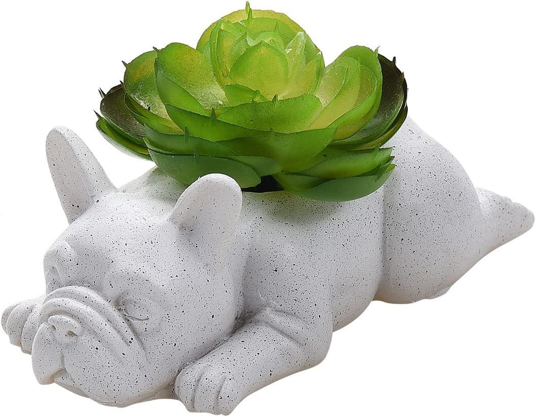 Resin Dog Succulent Planter Mini Puppy Air Plant Planter,French Bulldog Shape Cute Bonsai Flower Pots for Home Garden Office Desktop Decor (No Plants), White