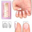 NOVO OVO White French Tip Half Cover Short Sharp Square False Nail Tips, Shallow Paste Matte Round-Square Pasting Zone for Soft Gel Acrylic Extension, Unisex Wide Press on Fake Nails 16 Sizes 224 Pcs