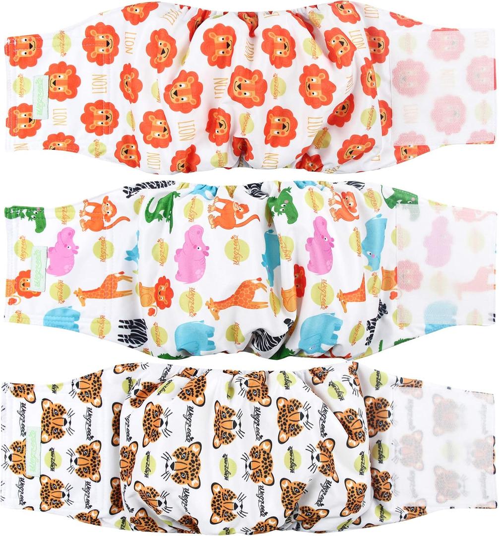 Wegreeco Washable Male Dog Belly Band (Stylish Pattern)- Pack of 3 - Washable Male Dog Belly Wrap, Dog Diapers Male (S, Magic) (Small (11" to 14"), Magic with Hook & Loop Closure)