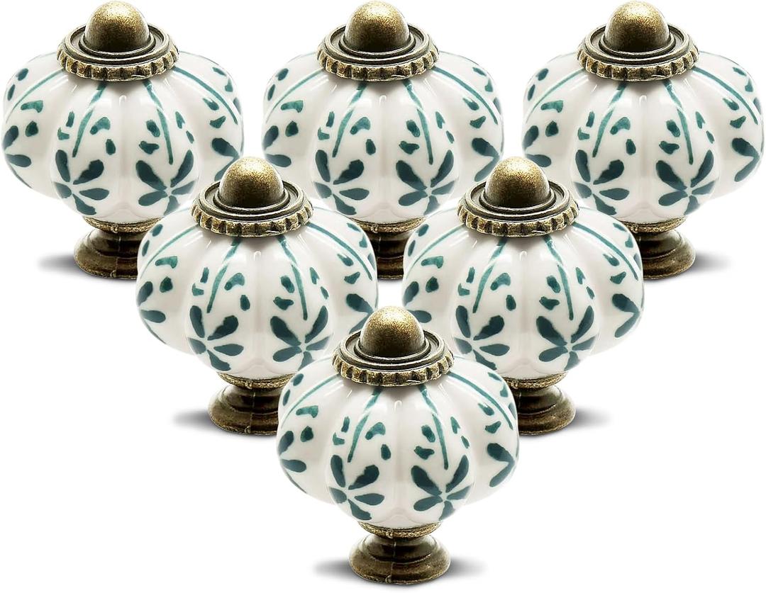 12pcs Ivory Pumpkin Knobs, Vintage Ceramic Cabinet Knobs, Dresser Drawer Door Knobs Drawer Pulls Dresser Handles with Mounting Screws - Leaf Pattern