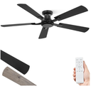 ZMISHIBO 52 Inch Ceiling Fan No Light, Flush Mount Low Profile, Modern Black Ceiling Fan Without Light, Remote Control & Quiet DC Motor, for Indoor&Outdoor, Bedroom, Living Room