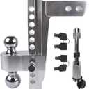 2" Receiver Adjustable Trailer Hitch, 10" Rise/Drop Aluminum Tow Hitches Heavy Duty Dual-Balls (2" & 2-5/16") Ball Mount for Truck - 12,500 LBS GTW Silver