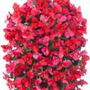 Artificial Bougainvillea Faux Flowers Plants Baskets for Outdoor Outside Decoration, 3 PCS Fake Silk Flowers Long Trailing Vines UV Resistant Realistic for Front Door Porch Patio Balcony, Red/Hotpink