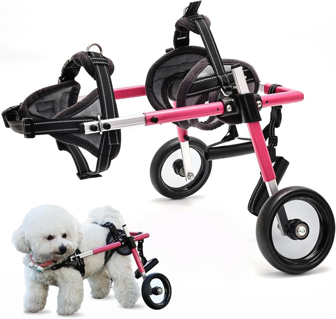 Wheelchair for Dogs, Pet Baby Adjustable Dog Wheelchair for Back Legs with Dog Leash, Lightweight Doggie/Doggy Carts with Wheels for Small Pets Hind Limbs, Disabled Hind Legs Walking Stable, Pink, XS