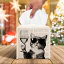 Funny Cat Tissue Box Cover, Coffee Station Wine Bar Decor, Black and White Cat Cube Case Organizer Facial Tissues for Bathroom Tabletop Kitchen Office Decorative, 5.2" PU Leather.