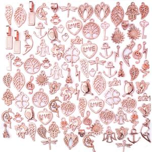 100pcs Rose Gold Mixed Charms Pendants Tibetan Alloy Vintage Charms Wholesale Bulk Crafts Supplies for DIY Necklace Bracelet Earring Handmade Jewelry Making Accessories