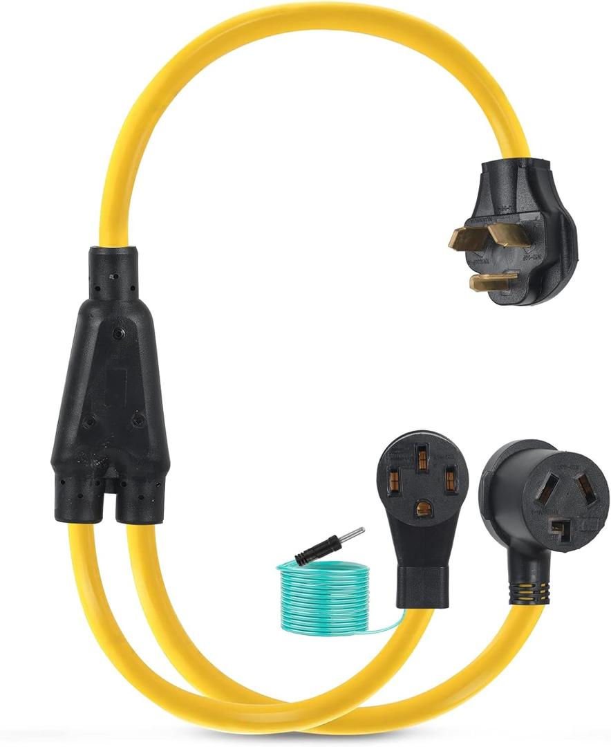 NEMA 10-30P to 14-50R 10-30R Y Splitter Cord Adapter with Safety Ground Wire, ZDHQLHJ 30Amp 10-30 Male Plug to 10-30 Dryer Receptacle & 14-50 RV EV Charging Female Receptacle with Ground Wire, 10 AWG
