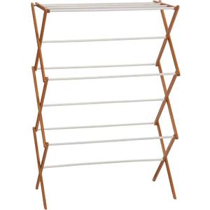Household Essentials Bamboo Folding Clothes Drying Rack | White Finish, 11 Dowels & Flat Drying Shelf | Eco-Friendly, Collapsible Laundry Rack for Dorms, Apartments & Small Spaces | Fully Assembled, 29"