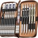 Nicpro 30PCS Art Mechanical Pencil Set in Leather Case, Metal Drafting Pencil 0.5 mm, 0.7 mm, 0.9 mm & 3 PCS 2mm Lead Holders for Sketching Drawing With 16 Tube (6B 4B 2B HB 2H 4H Colors) Lead Refills (Black)