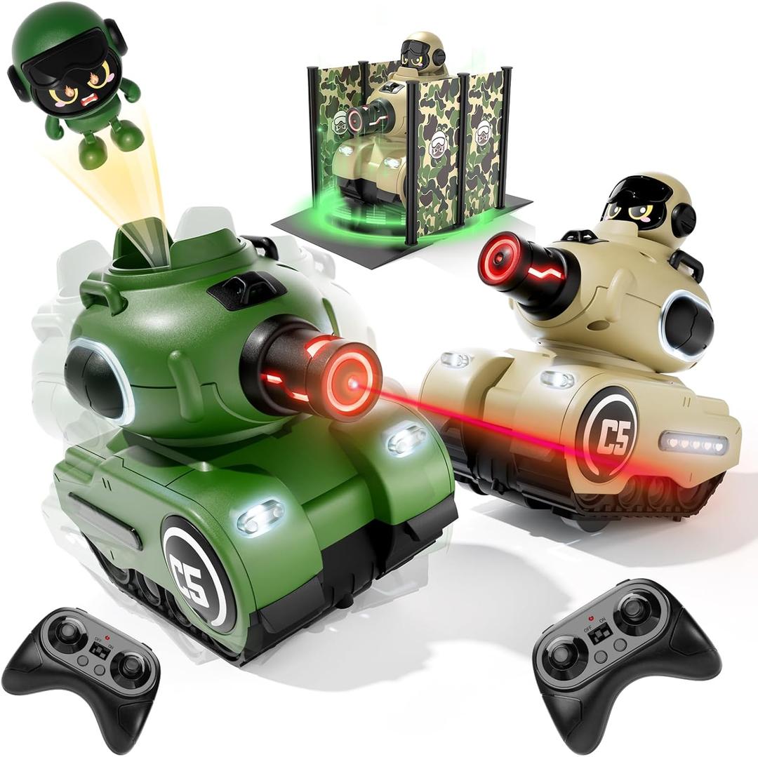 bessome 2 Pack Cute Cartoon Remote Control Battle Tanks with Laser tag|Hobby RC Cars Shoot to Ejected Out|Military Army Toys for 6 7 8 Year Old Boys Girls | Christmas Birthday Easter Gifts for 8-12