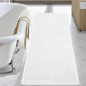 LOCHAS Luxury Bathroom Rug Shaggy Bath Mat 24 x 60 Inch, Washable Non Slip Bath Rugs for Bathroom Shower, Soft Plush Chenille Absorbent Carpets Mats, White