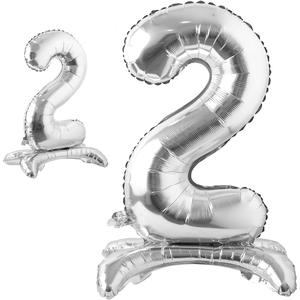 16" inch Standing Single Silver Alphabet Letter Number Balloons Aluminum Hanging Foil Film Balloon Wedding Birthday Party Decoration Banner Air Mylar Balloons (16 inch Stand Silver 2)
