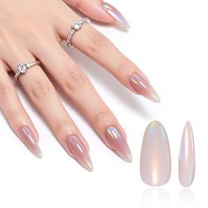 Chrome Press on Nails Medium Almond-Vanpaga 120pcs Cat Eye Press ons, Reusable Stick on Fake Nails in 15 Sizes, Soft Gel False Nails Kit for Women Girl Gift