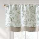 Vangao Linen Valance Curtain Farmhouse Floral Small Window Curtain Double Layer Light Filtering Valance for Kitchen Rustic Drape for Living Room 16 Inch Rod Pocket 1 Panel Green on Beige