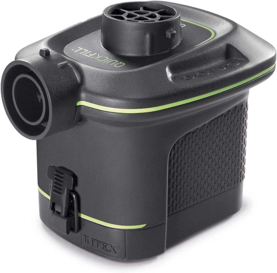 INTEX 66638E QuickFill Battery Pump: Inflates and Deflates Air Mattresses, Kayaks, Boats – Includes 3 Interrconnecting Nozzles – Sleek and Compact Design – 420 L/ Min Air Flow – Indoor and Outdoor Use