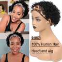 INSTASTYLE Headband Wig Human Hair Wigs for Black Women Pixie Cut Wig Put on and Go Glueless Wig Short Curly Headband Wigs 150% Density Natural Black 6 Inch
